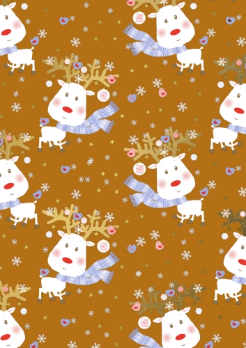 Kerstpapier Rudi Reindeer Ochre 40 cm x  200meter