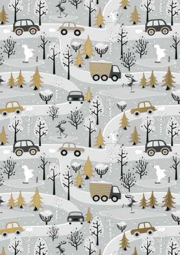 Kerstpapier Winterfun In The Forest Grijs Goud 30 cm x  200meter