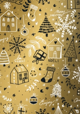 Kerstpapier Happy Holidays Goud 30 cm x  200meter