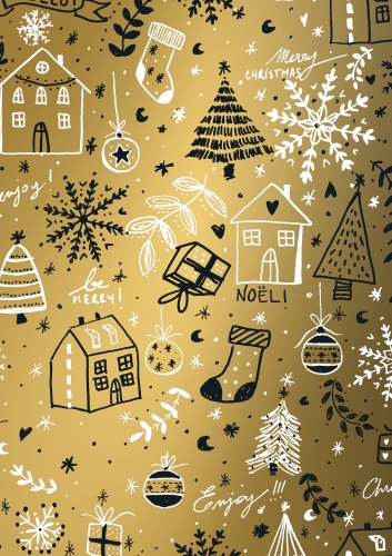 Kerstpapier Luxe Happy Holidays Goud 50 cm x  200meter