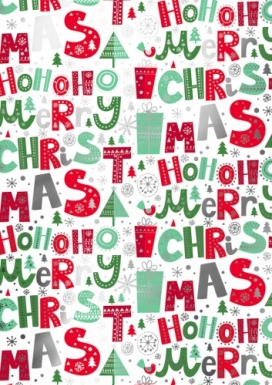 Kerstpapier Metallc iHoho Merry Xmas Rood & Wit & Groen 30 cm x 100m