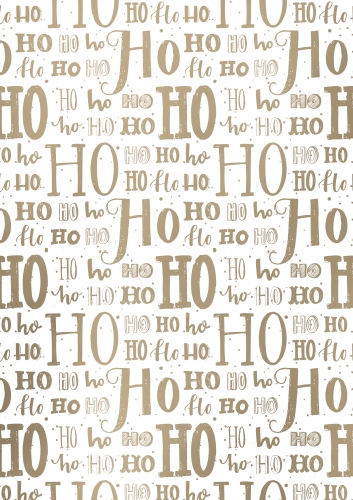 Kerstpapier Metallic Hoho Lettering Goud 30 cm x  100meter