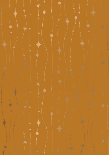 Kerstpapier Metallic Stars Falling Ochre 30 cm x  100meter