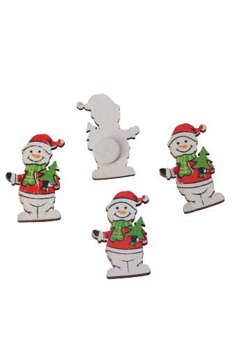 Houten Decoratie Sneeuwpop & Kerstboompje Plakker 3cm 100stuks