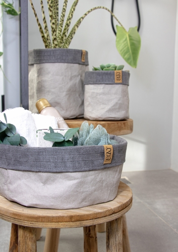 Cadeaumand Sizo Paper bag Leather Suede edge Grey 25x10cm 24stuks