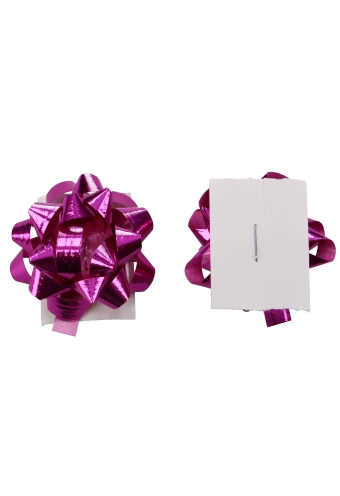 Mini Bows Strik Rond 35mm Metallic Fuchsia met plakker 100stuks