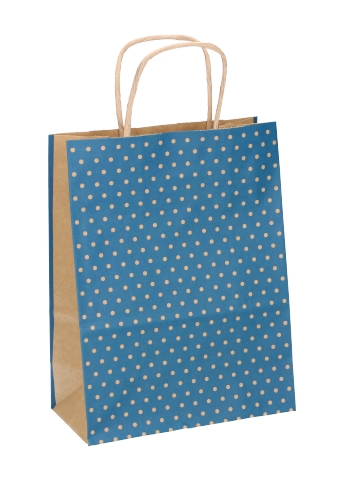 Papieren Draagtas Met Handvat Dots Kraft Blauw 16x8x21cm 25stuks