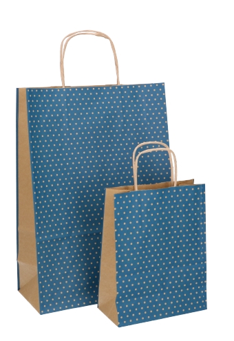 Papieren Draagtas Met Handvat Dots Kraft Blauw 16x8x21cm 25stuks