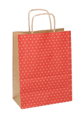 Papieren Draagtas Met Handvat Dots Kraft Rood 16x8x21cm 25stuks