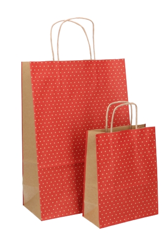 Papieren Draagtas Met Handvat Dots Kraft Rood 16x8x21cm 25stuks