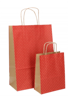 Papieren Draagtas Met Handvat Dots Kraft Rood 16x8x21cm 25stuks