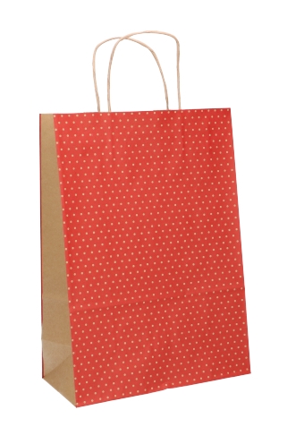 Papieren Draagtas Met Handvat Dots Kraft Rood 26x12x36cm 25stuks