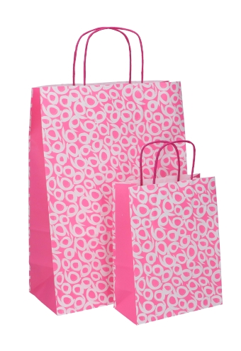 Papieren Draagtas Met Handvat Curl Roze 16x8x21cm 25stuks OP IS OP