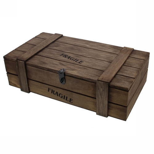 Wijnverpakking Fragile kist 2 flessen donkerbruin 37x12.5x10cm 8stuks