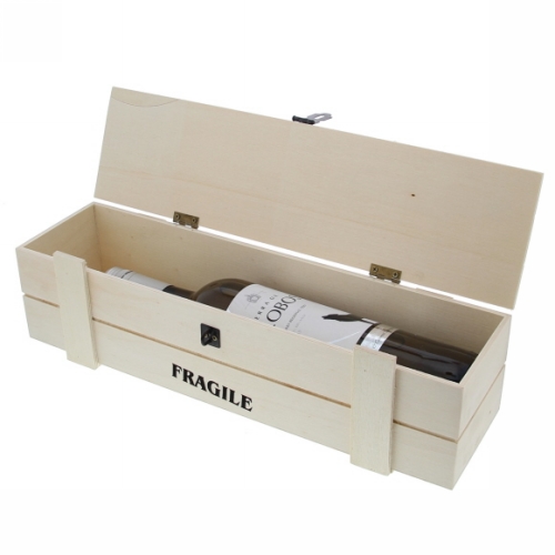 Wijnverpakking Fragile kist 1 fles naturel 37x11x10.5cm 8stuks