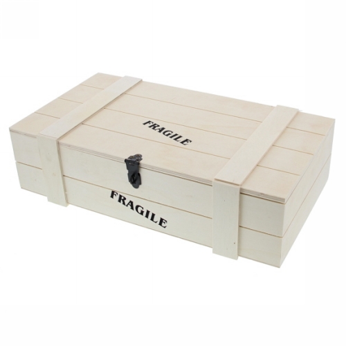 Wijnverpakking Fragile kist 2 flessen naturel 37x12.5x10cm 8stuks