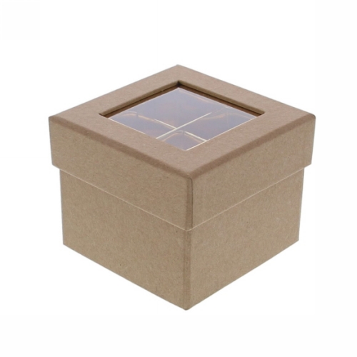 Geschenkdoosje Venster kubus 2 verdiepingen kraft 9x9x7.5cm 10stuks