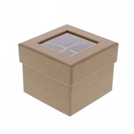 Geschenkdoosje Venster kubus 2 verdiepingen kraft 9x9x7.5cm 10stuks