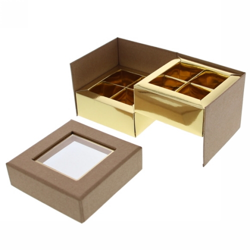 Geschenkdoosje Venster kubus 2 verdiepingen kraft 9x9x7.5cm 10stuks