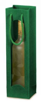 Wijntasjes Met Venster 1fles Geribbeld Groen 10x8.5x36cm 20stuks