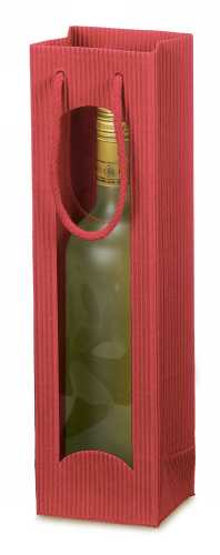 Wijntasjes Met Venster 1fles Geribbeld Rood 10x8.5x36cm 20stuks