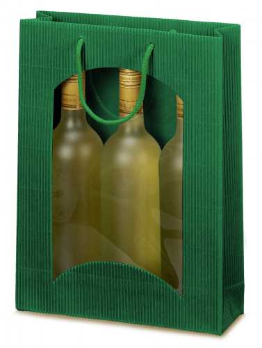 Wijntasje Met Venster 3 fles Geribbeld Groen 25x8.5x36cm 20stuks