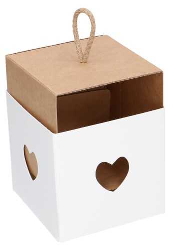 Kadodoos Naturel & Wit Hartje Venster Kubus 10x10x10cm 20stuks