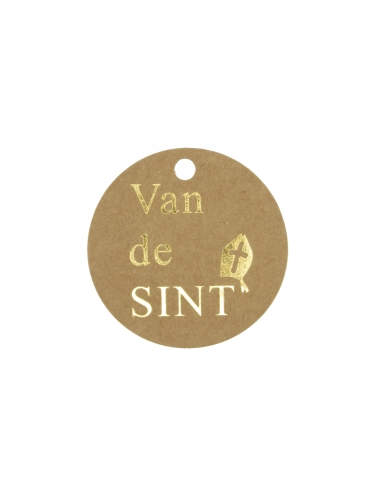 Kadokaartje van de Sint Kraft & Goud 5cm Naturel Blanco 50stuks