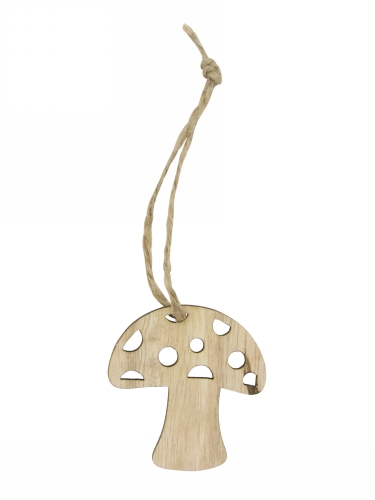 Houten Decoratie Paddenstoel Met Koord 5.2x4.6cm 24stuks