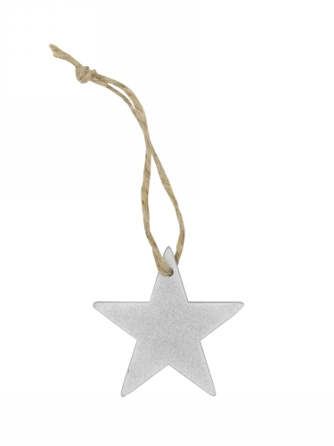 Houten Decoratie Ster Zilver Met koord 5cm 24stuks