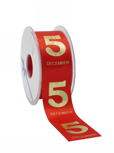 Luxe Satijnlint Sint 5 december Rood 38mm x 25meter Luxe Satijnlint Sint 5 december Rood 38mm x 25meter