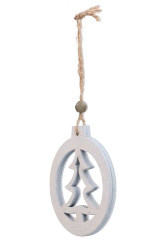 Decoratie Hanger Houten White Tree Koord 7cm 1stuks OP IS OP