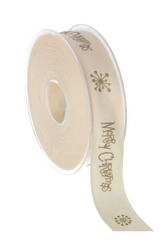 Kadolint Satijn Mat Merry Christmas Creme & Goud 25mm x 15meter