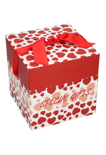 Geschenkdoos Regalo Special Gifts Hartjes Rood Lint 15x15x15cm 25stuks