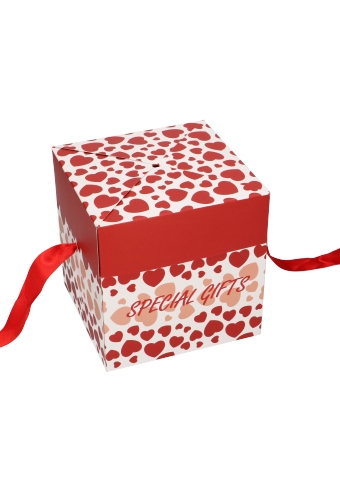 Geschenkdoos Regalo Special Gifts Hartjes Rood Lint 15x15x15cm 25stuks