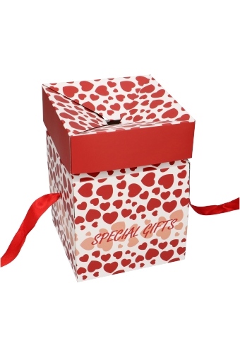 Geschenkdoos Regalo Special Gifts Hartjes Rood Lint 15x15x15cm 25stuks