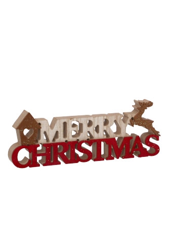 Kerstdecoratie Hout Merry Christmas Writing 22x2.1x8cm 1stuks