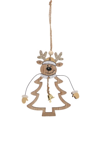 Decoratie Hanger Houten Kerstboom En Ree & Koord 1 stuks