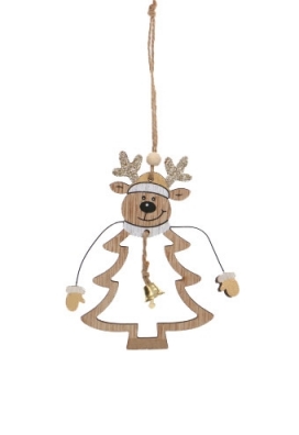 dennenboom emulsie wastafel Decoratie Hanger Houten Kerstboom En Ree & Koord 1 stuks Krabbendam  Kadoverpakking