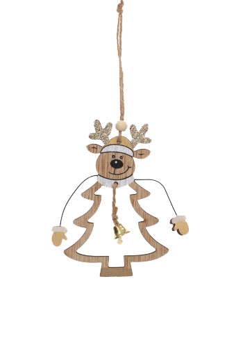 Meisje Reizen stopverf Decoratie Hanger Houten Kerstboom En Ree & Koord 1 stuks Krabbendam  Kadoverpakking