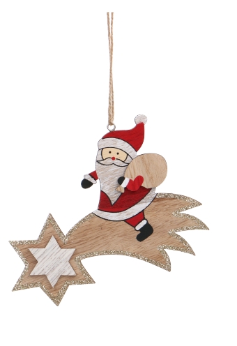 Decoratie Hanger Houten Kerstman en Ster & Koord 15x11.5cm 1 stuks