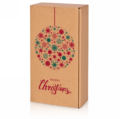 Wijndoos Merry Christmas Kraft 2 Fles 36x18x9cm 25stuks