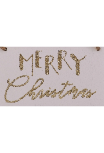 Decoratie Hanger Houten Merry Christmas Wit & Koord 7.9x4.3cm 2 stuks