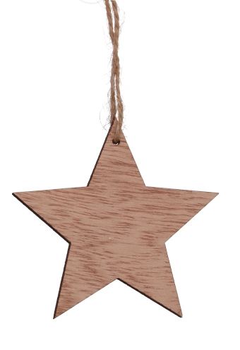 Decoratie Hanger Houten Sterren Rood Glitter & Koord 8.5cm 6stuks