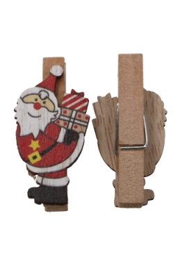 Houten Decoratie Kerstman & Kado's Met Knijper 2x4.5cm 9stuks