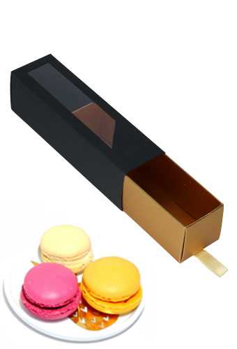 Macarondoosjes 1 Ladeboxje Zwart Mat & Goud Mat 16x4.3x4.5cm 10stuks