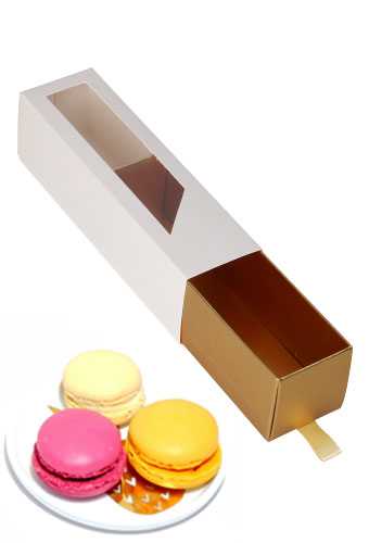 Macarondoosjes 1 Ladeboxje Wit Mat & Goud Mat 16x4.3x4.5cm 10stuks