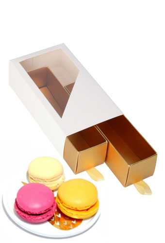 Macarondoosjes 2 Ladeboxje Wit Mat & Goud Mat 16x8.6x4.5cm 10stuks