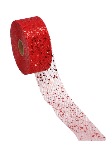 Tule Lint Rood Dots Metallic 40mm x 50 meter