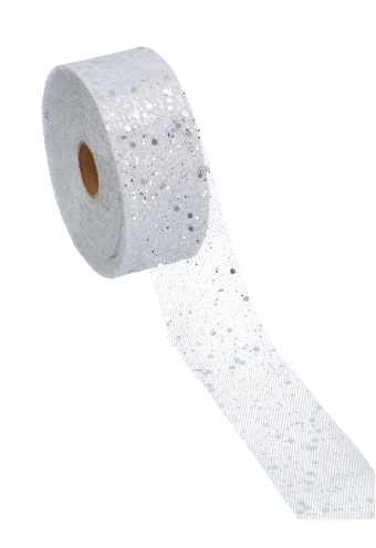 Tule Lint Zilver Dots Metallic 40mm x 50 meter